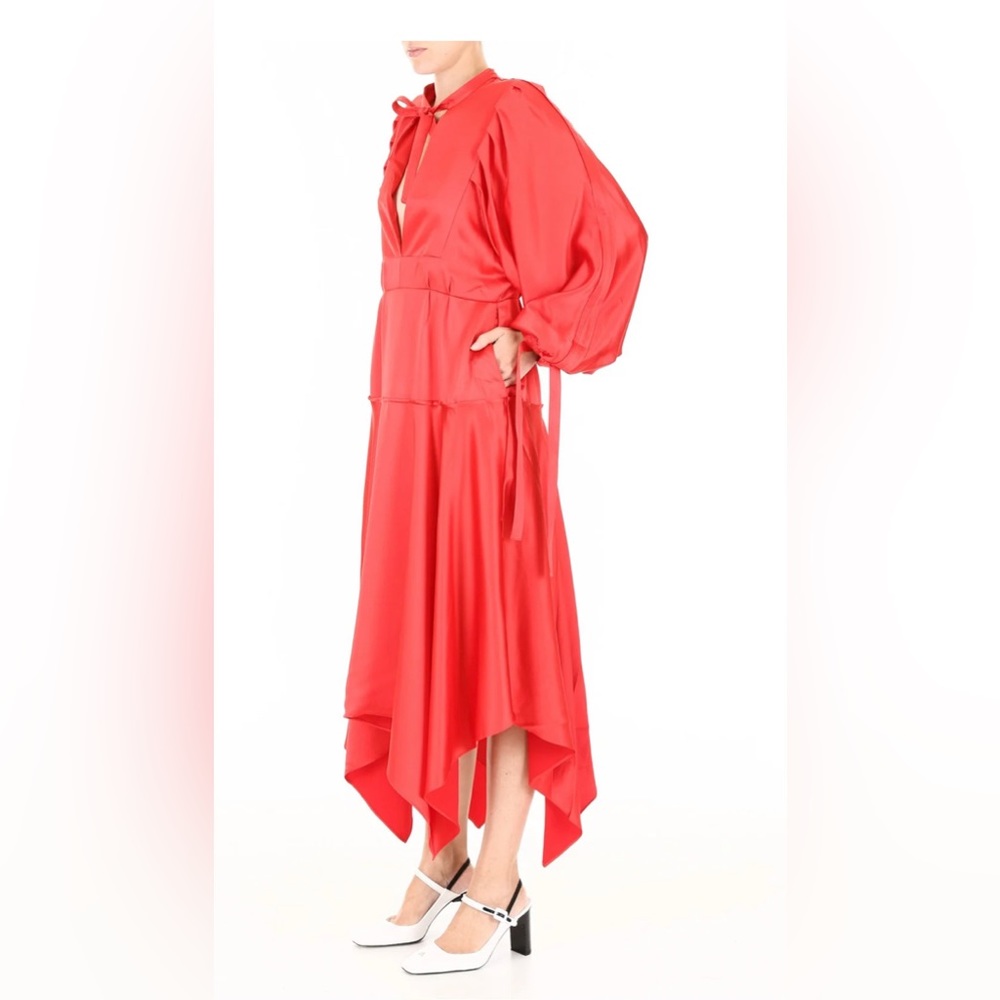 Self-Portrait Red Satin High-Low Midi Dress - Picture 5 of 5